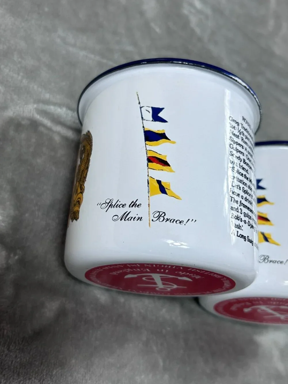 Pusser's Rum British Navy British Virgin Island Enamel Metal Tin Cups Military